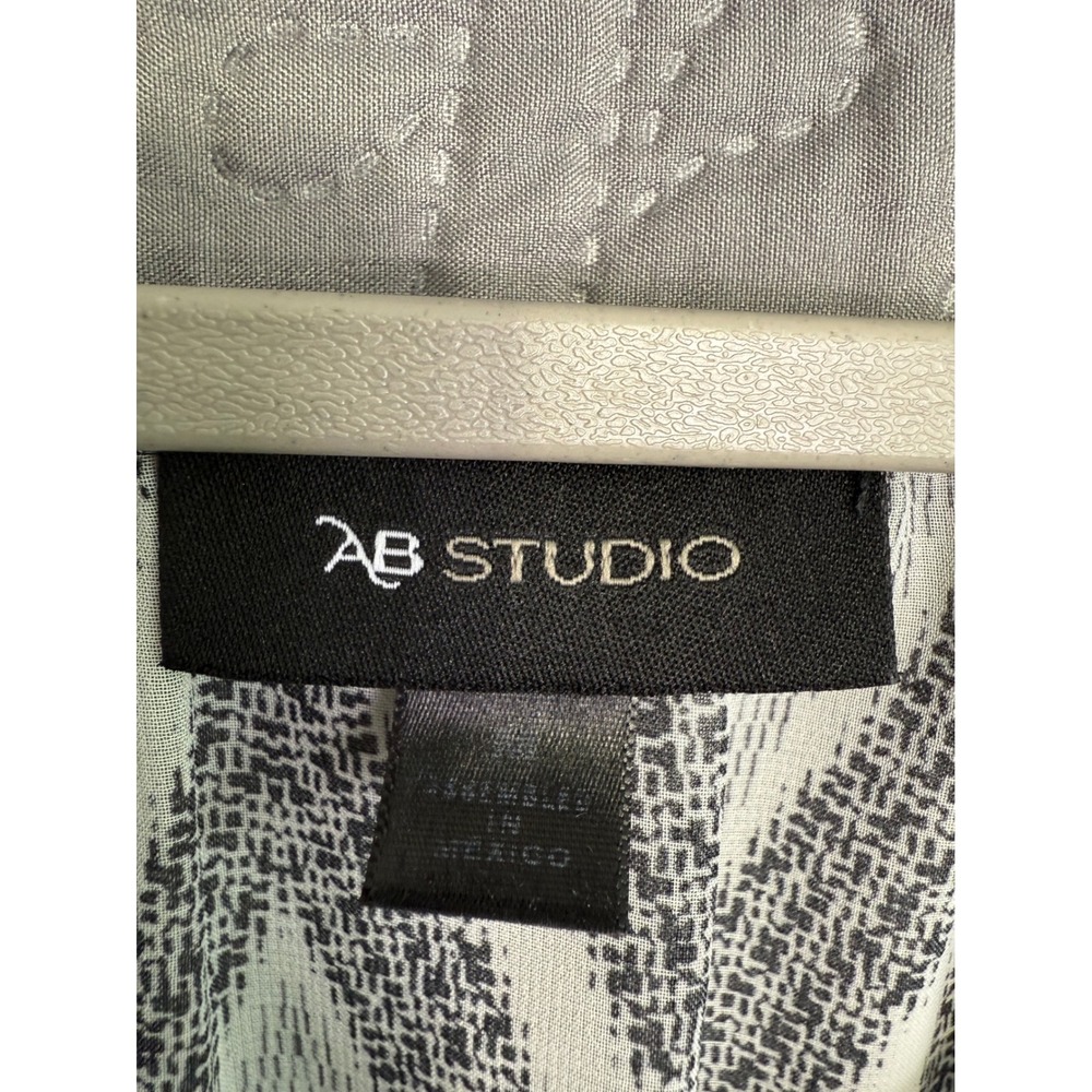 AB STUDIO Women's Geometric Print 3/4 Sleeve Tunic Top Black White Belted - Picture 3 of 7